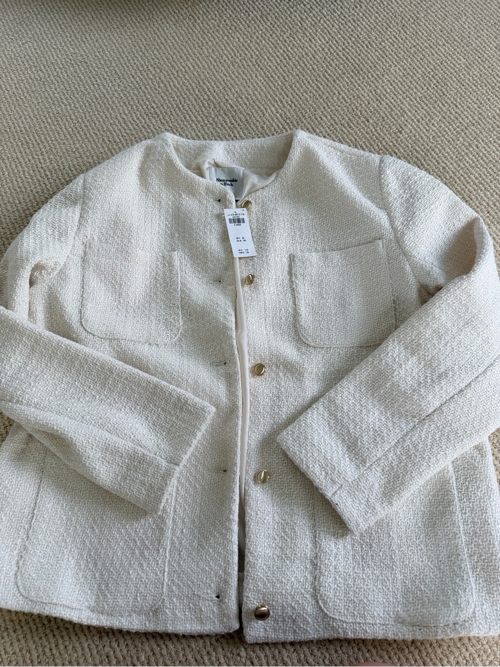 Abercrombie & Fitch Wool-Blend Ivory Quilted Jacket